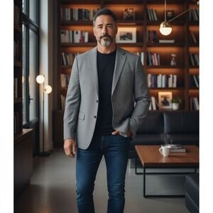 Tommy Hilfiger Blazer 48R Black Houndstooth Wool Suit Coat Jacket Career Classic